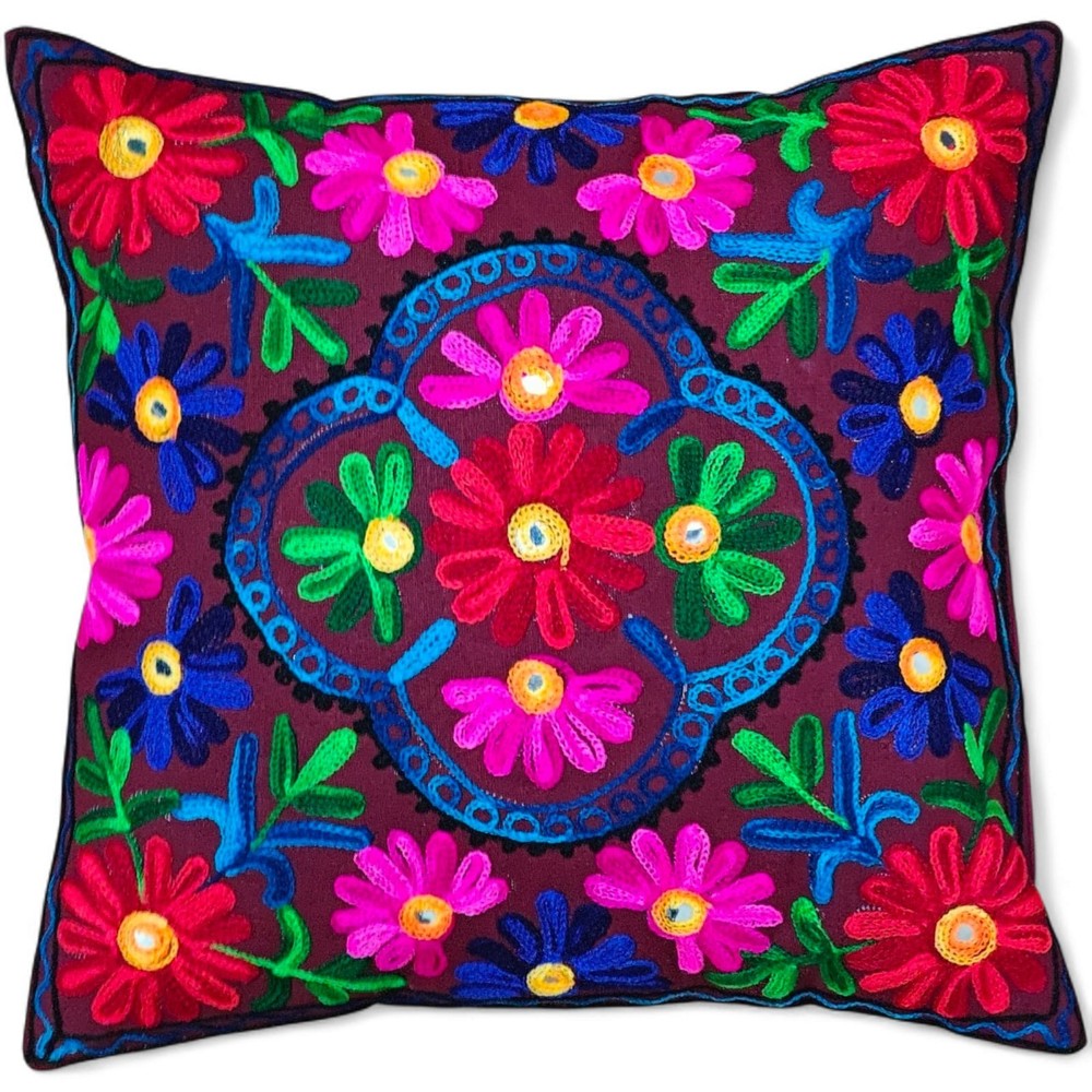 Handmade Suzani Cushion Covers 16x16 – 6 Floral Embroidered Pillow Shams Ethnic