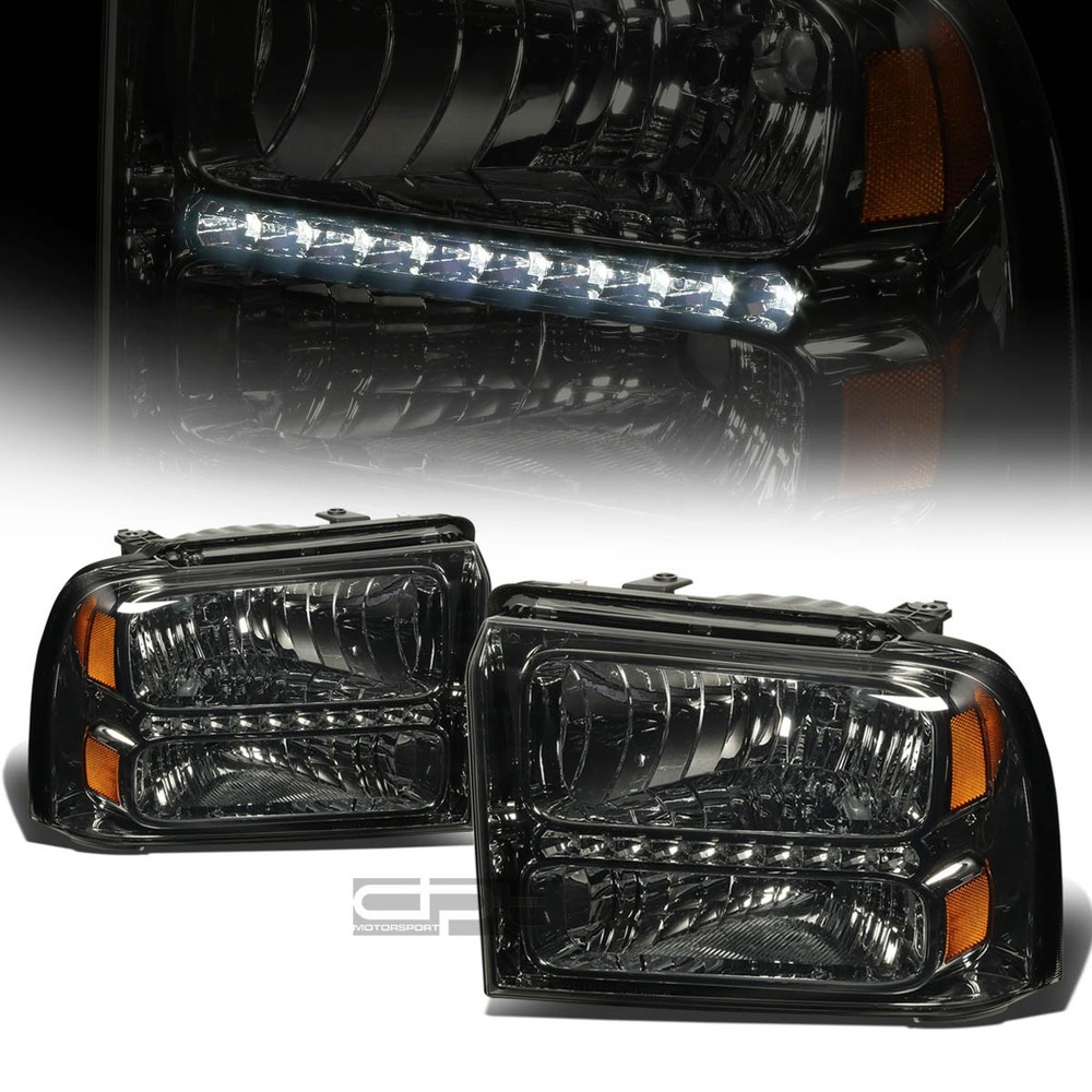 2005-2007 Ford Super Duty Smoked LED DRL Amber Side Headlight Lamp  