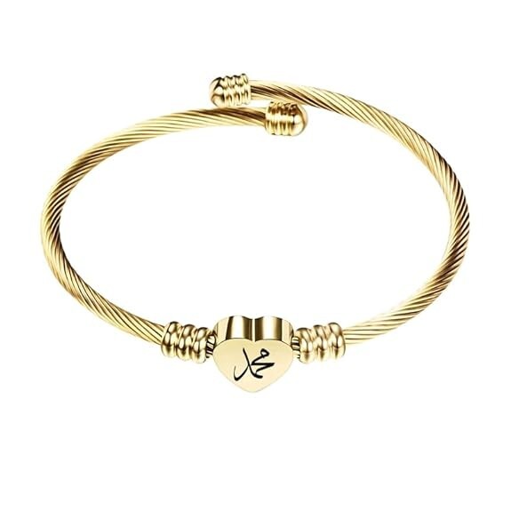 Stainless Steel Heart Bracelet Engraved Charm Bracelet for Women Golden