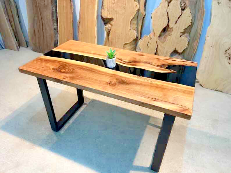 Black Epoxy Coffee Table Top, Epoxy Resin Sofa Center Wooden Table Top Decors