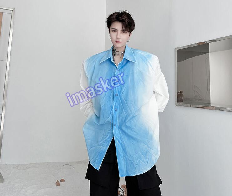 Men's Spring Lapel Long Sleeve Color Matching Loose Shirt Youth Fashion Blouses