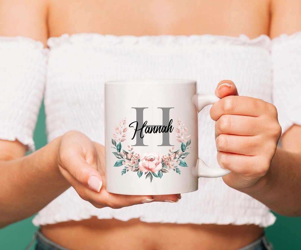 Personalised Name And Initial Floral Mug Christmas All Occasions 11oz Mug
