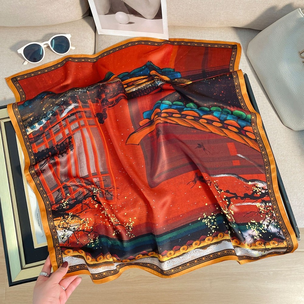 100% Silk 27 Inch Square Scarf Women's Neckerchief Wrap Vintage Chinese Style