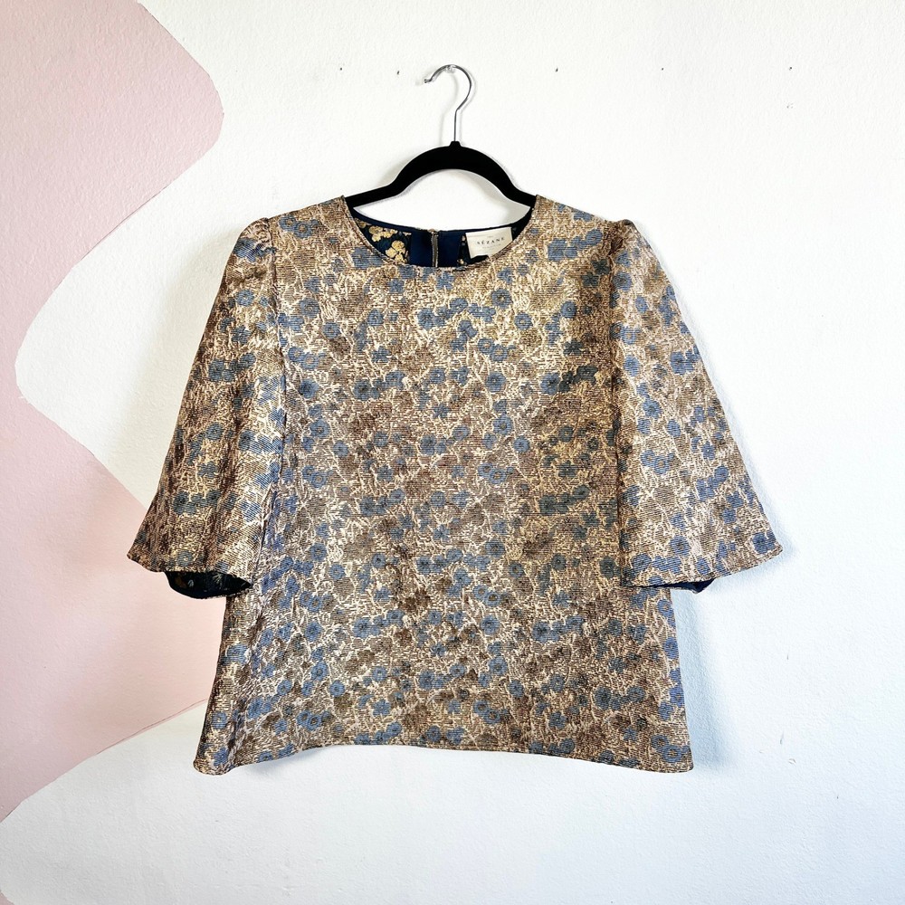 Sezane Gabrielle Blouse Top Jacquard Floral Print Sz 42