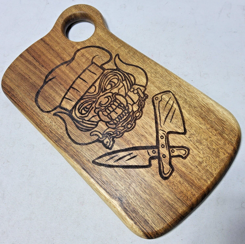Laser engraved motorhead chef warthog acacia cutting board lemmy kitchen decor