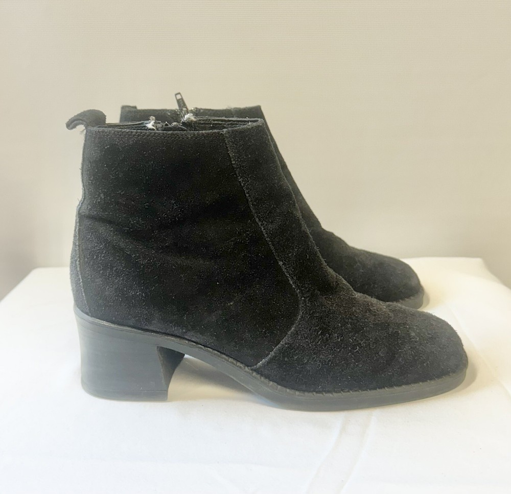 Leather Craft VTG 90s Booties Block Heel Suede Y2K Chunky Black 8.5 Jennifer
