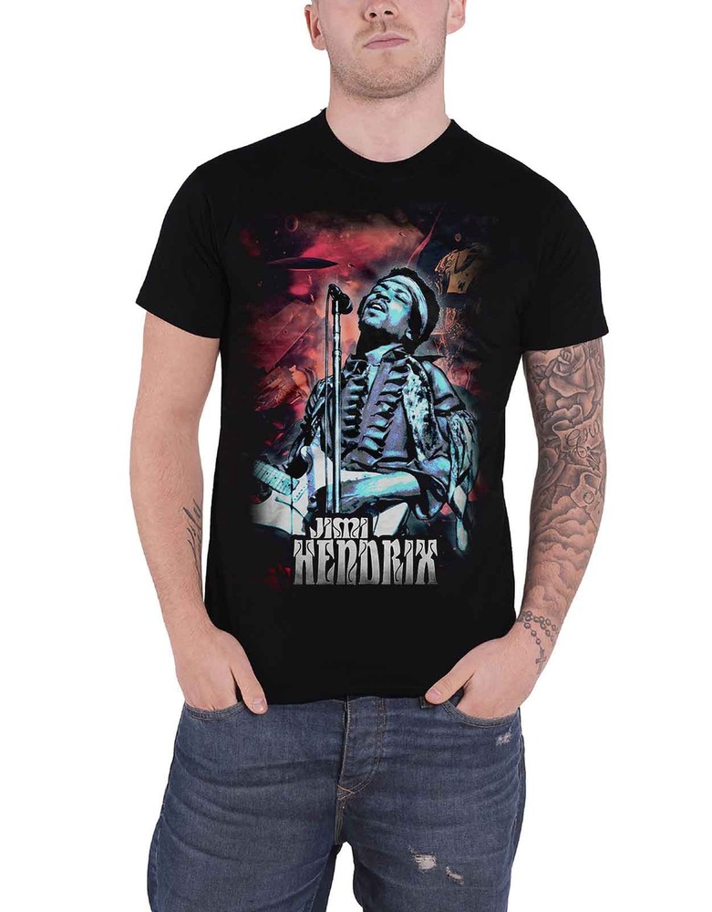 Official Jimi Hendrix Universe Guitar Stance Logo Mens Black T-Shirt