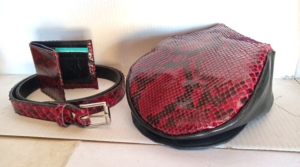 Cap, Burgundy/Black Python Skin,  With Black Leather  (L)