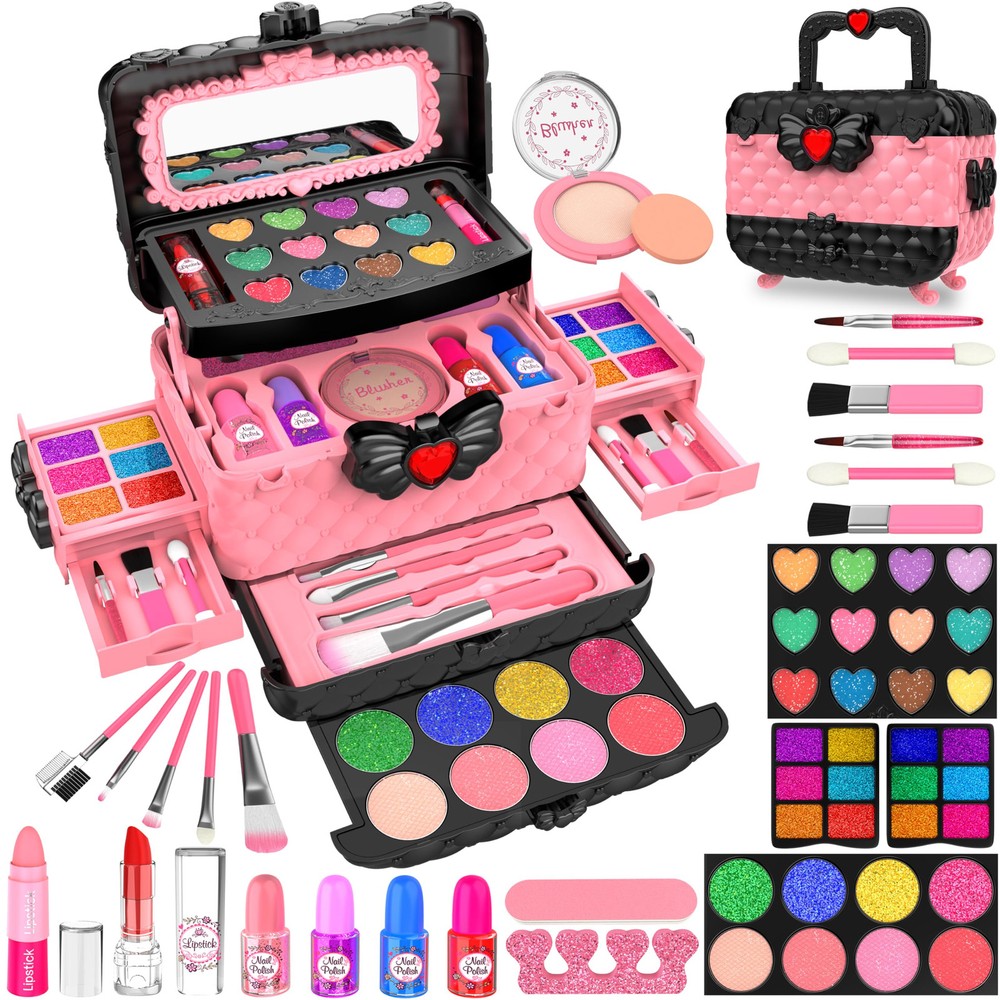 54 Pcs Makeup Kit for Girls, Princess Real Washable Pretend Play Cosmetic Set...