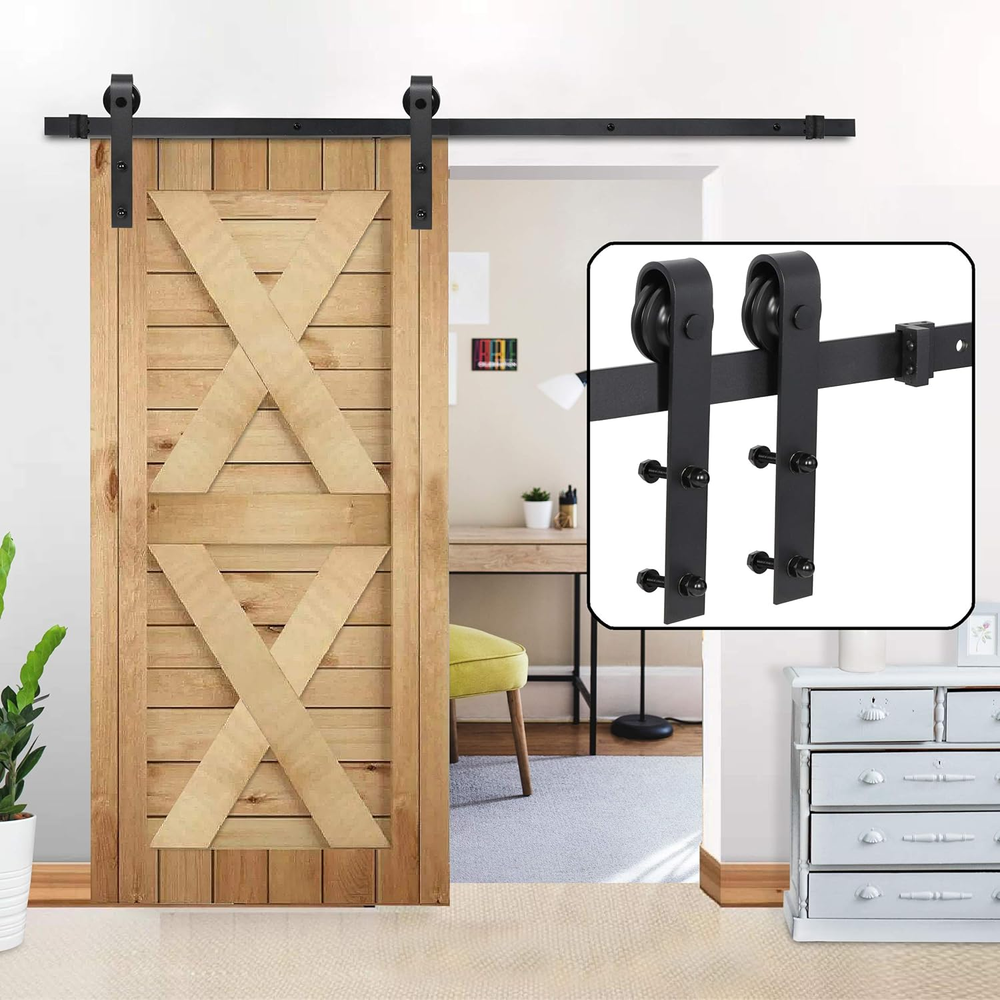 6.6FT Barn Door Hardware Kit Single Sliding Door Rail Track with Roller Stopper,