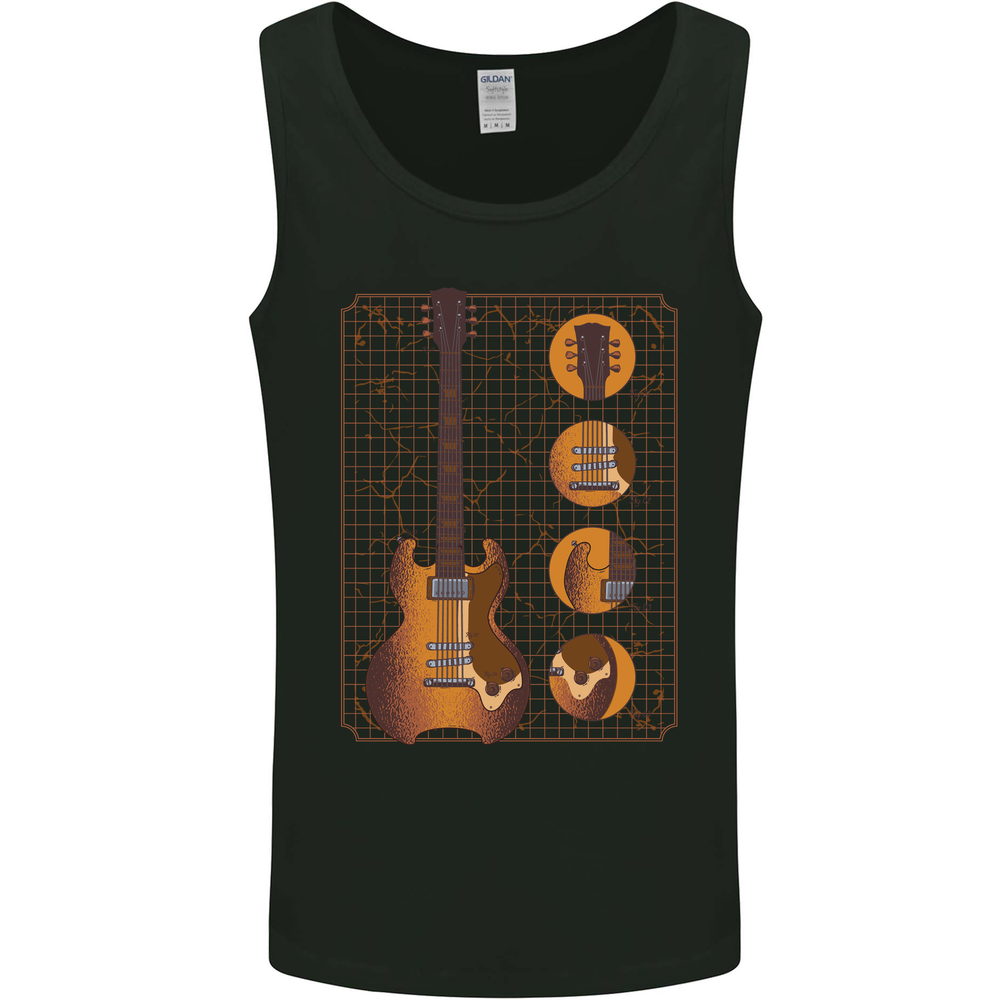 A Guitar Blueprint Music Rock n Roll Guitarist Mens Vest Tank Top