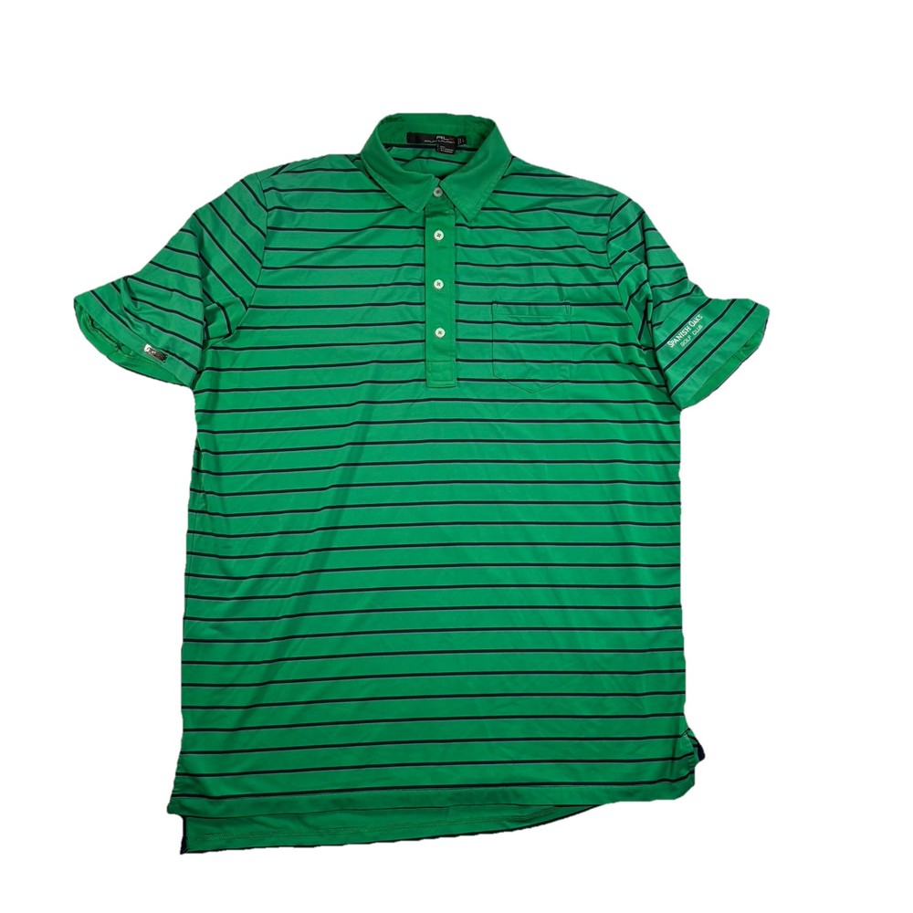 RLX Ralph Lauren Striped Golf Polo Shirt Mens Large Activewear Stretch Club Logo