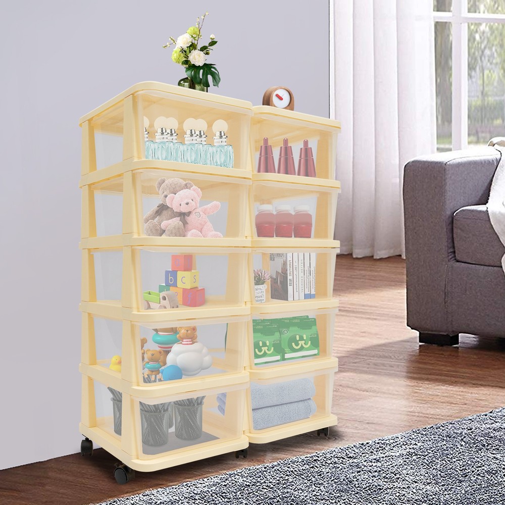 5 Tiers Collapsible Storage Cabinet Box Organizers & Storage Containers w/ Wheel