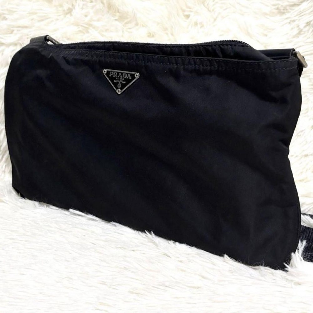 Prada Black Nylon Triangle Logo Shoulder Bag 30cm Japan Import