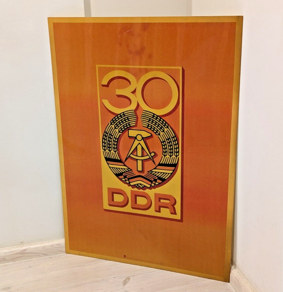 Vintage 1979 Berlin DDR Propaganda Poster Plastic Plaque - 30 Years of East Germany Art