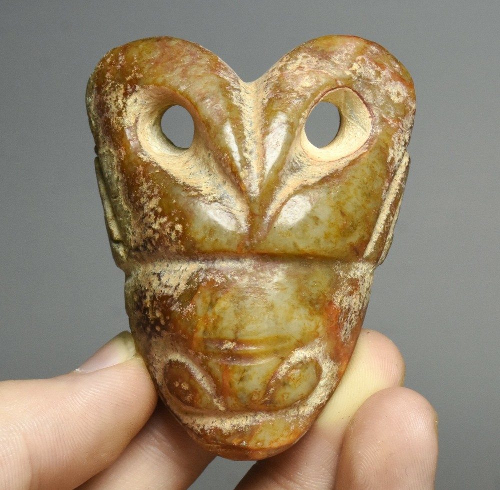 6CM Hongshan Culture Ancient Jade Sun God Beast Head Amulet Pendant