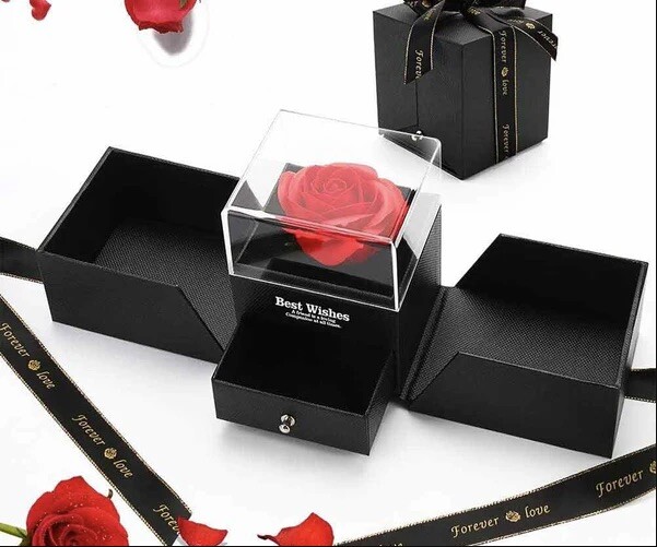 Red Aryclic Soap Rose Gift Box For A Loved One With Gift Bag & Best Wishes Card