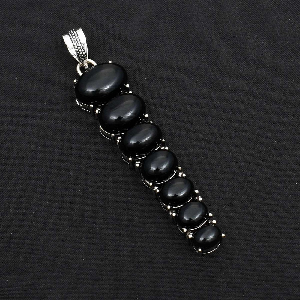 Black Onyx Gemstone Handmade Ethnic Pendant Jewelry Gift for Women 3.6 Inch AP 77872