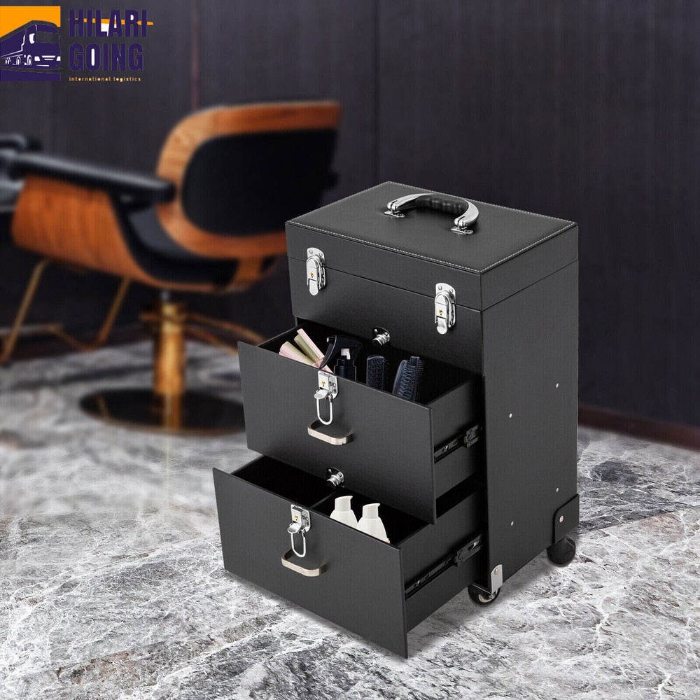 Rolling Makeup Train Case Aluminum Salon Cosmetic Trolley Organizer Box+Drawer