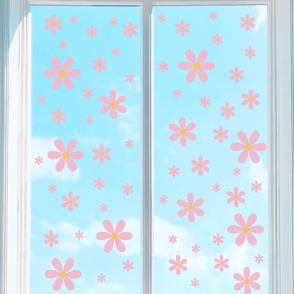 9 Sheets Daisies Window Clings Peel and Stick Wall Decal Sticker, Pink