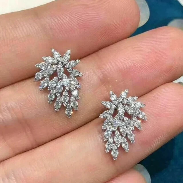 3Ct Round Lab Diamond Cluster Stud Earrings in 14K White Gold