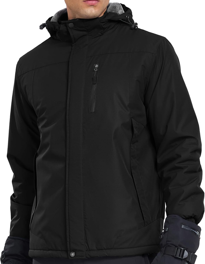 Men’s Waterproof Ski Jacket with Fleece Liner for Winter Warmth & Windproofing