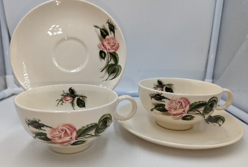 Vintage Ballerina Moss Rose Coffee Tea Cup & Saucer Set of 2 by Universal 1950's