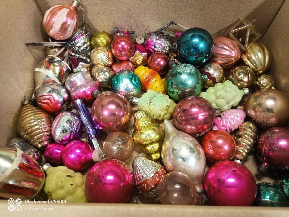 Huge Lot 57pc Vintage Soviet Christmas Ornaments USSR Glass Mercury Hand Painted