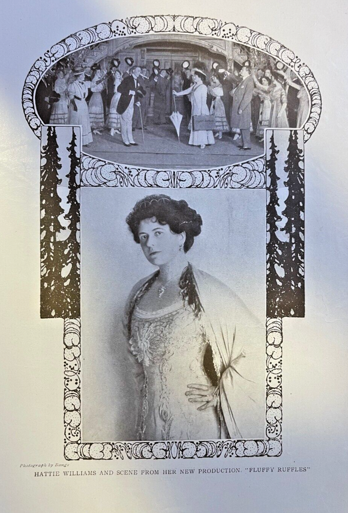 1909 Vintage Magazine Illustration Actress Hattie Williams in Fluffy Ruffles