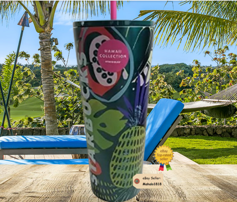 Hawaii Starbucks Tumbler 24oz Palm Leaf Tropical Stainless Steel