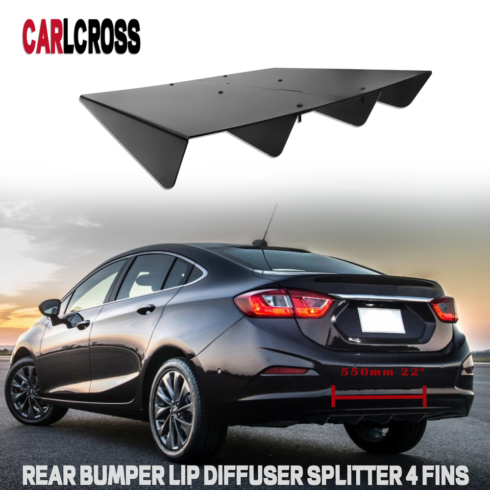 22x20 Inch Black Rear Bumper Lip Diffuser Splitter with 4 Fins for Chevy