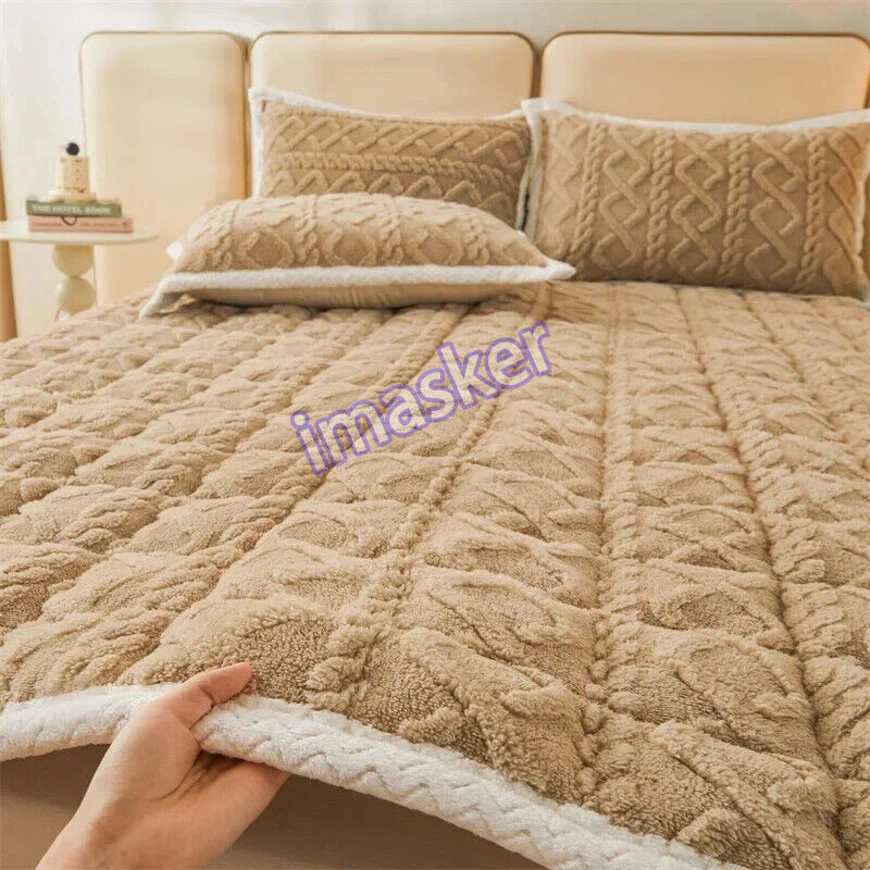 Thick Coral Fleece Mattress Pad Soft Solid Warm Mattress Protector  