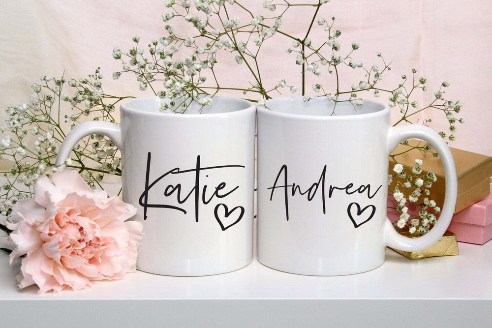Personalised Mug Bridesmaid Mug Personalised Name Mug Heart Mug Floral Mug