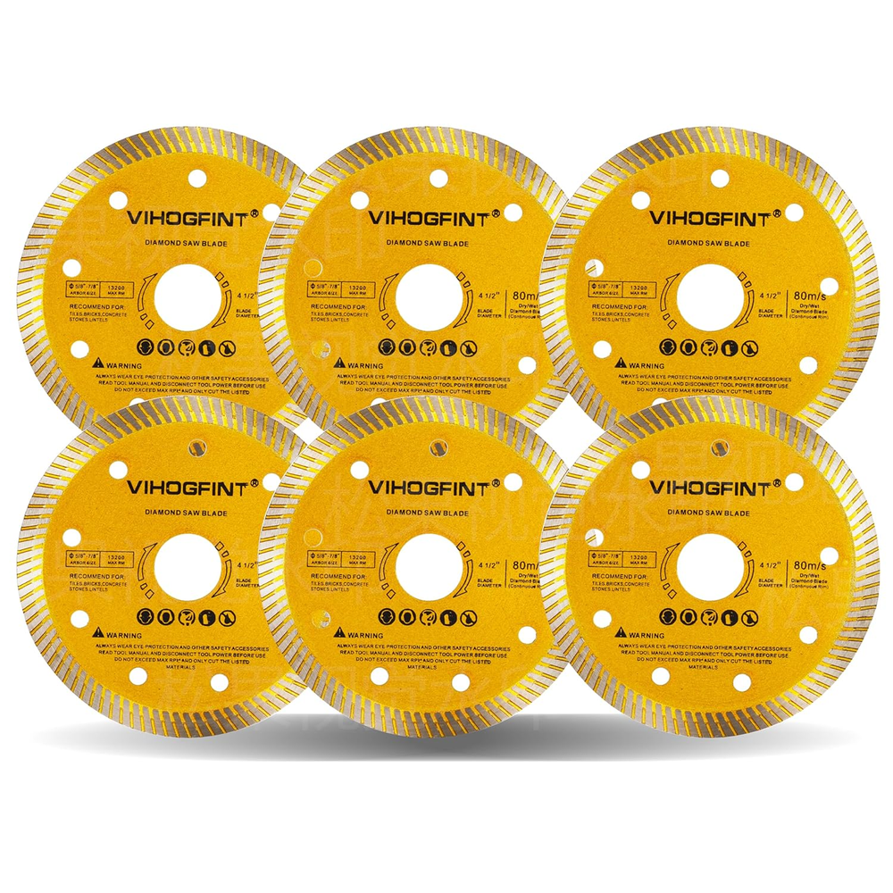 6Pcs Diamond Saw Tile Cutting Blade - 4 1/2 Inch Super Thin Dry Wet Cutter Angle