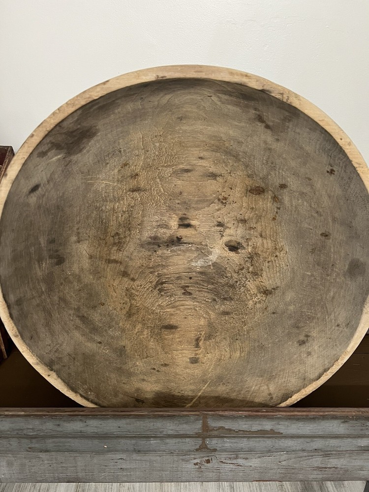 Early Large Antique Primitive Turned Wooden Dough Bowl Old Dry Surface