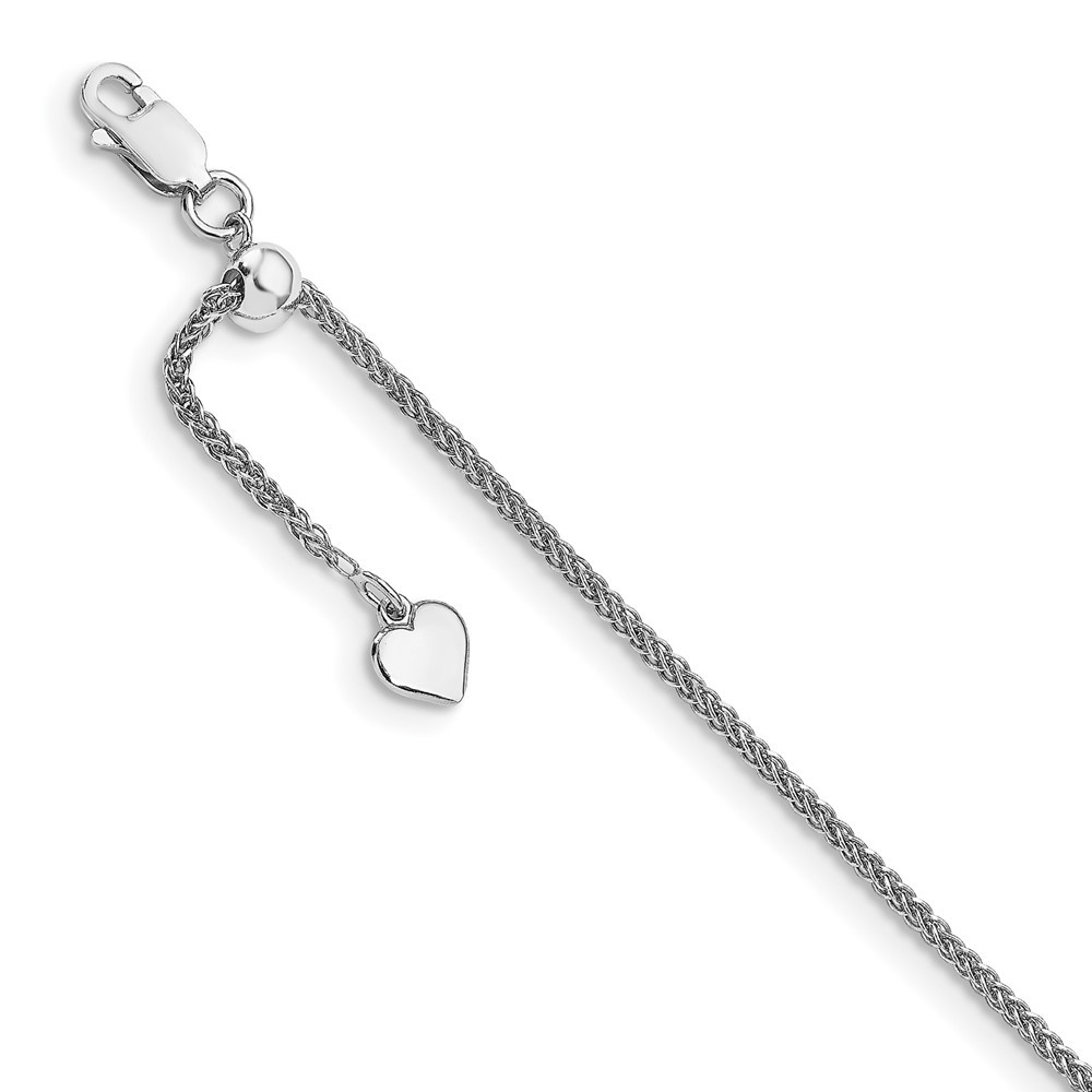 Sterling Silver Rhodium Plated Adjustable Wheat Chain Anklet 11 Inch 1.64 Grams