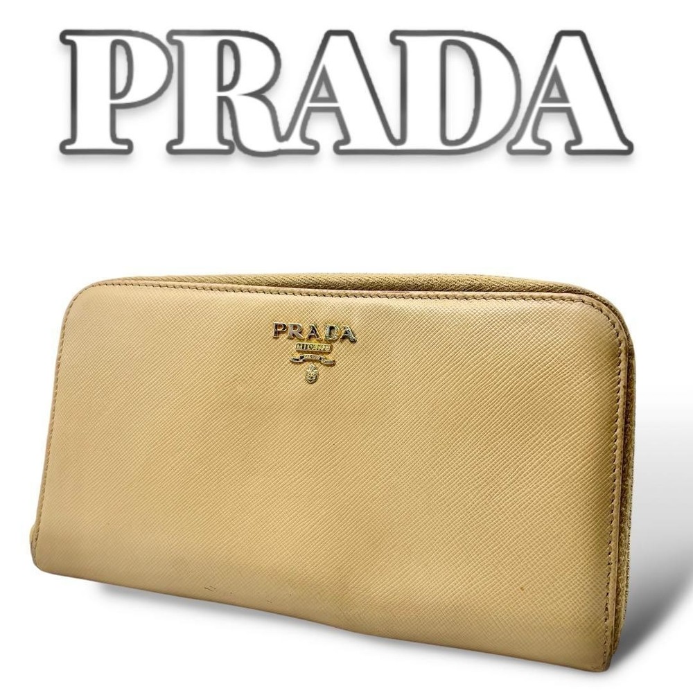 Prada Saffiano Leather Long Zip Wallet Black Pre-Owned Authentic