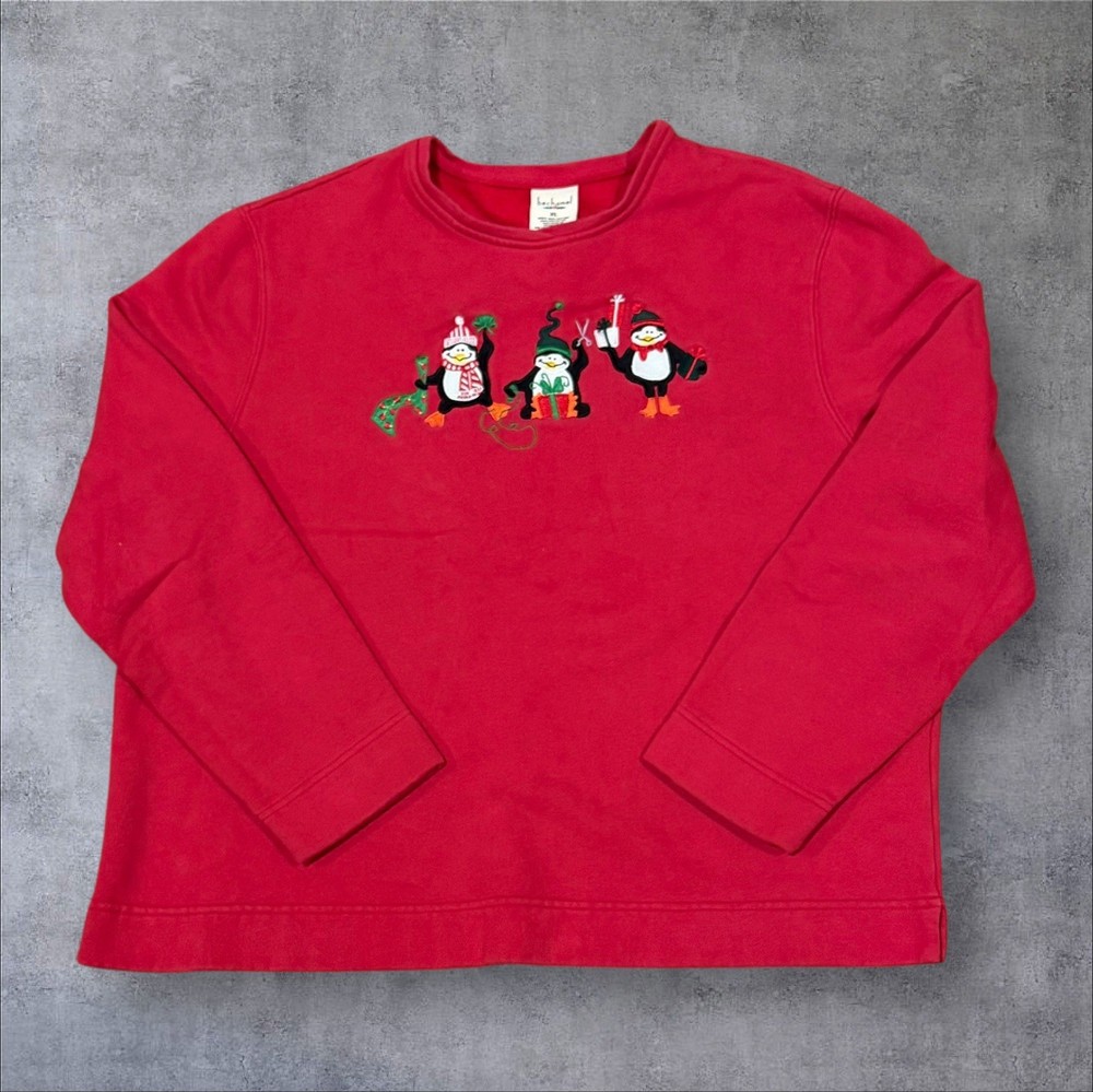 Vintage Bechamel Women’s Red Christmas “Holiday Penguins” Sweatshirt/ Sz: XL