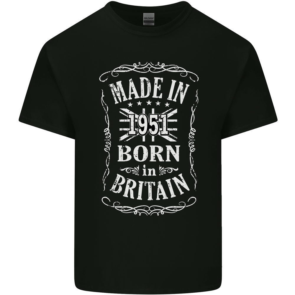 Born In Britain 72nd Birthday Made 1951 Mens Cotton T-Shirt Tee Top