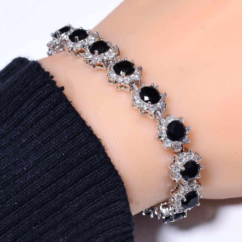 Black Onyx Cubic Zirconia 925 Sterling Silver Tennis Bracelet 7.99in B974171215