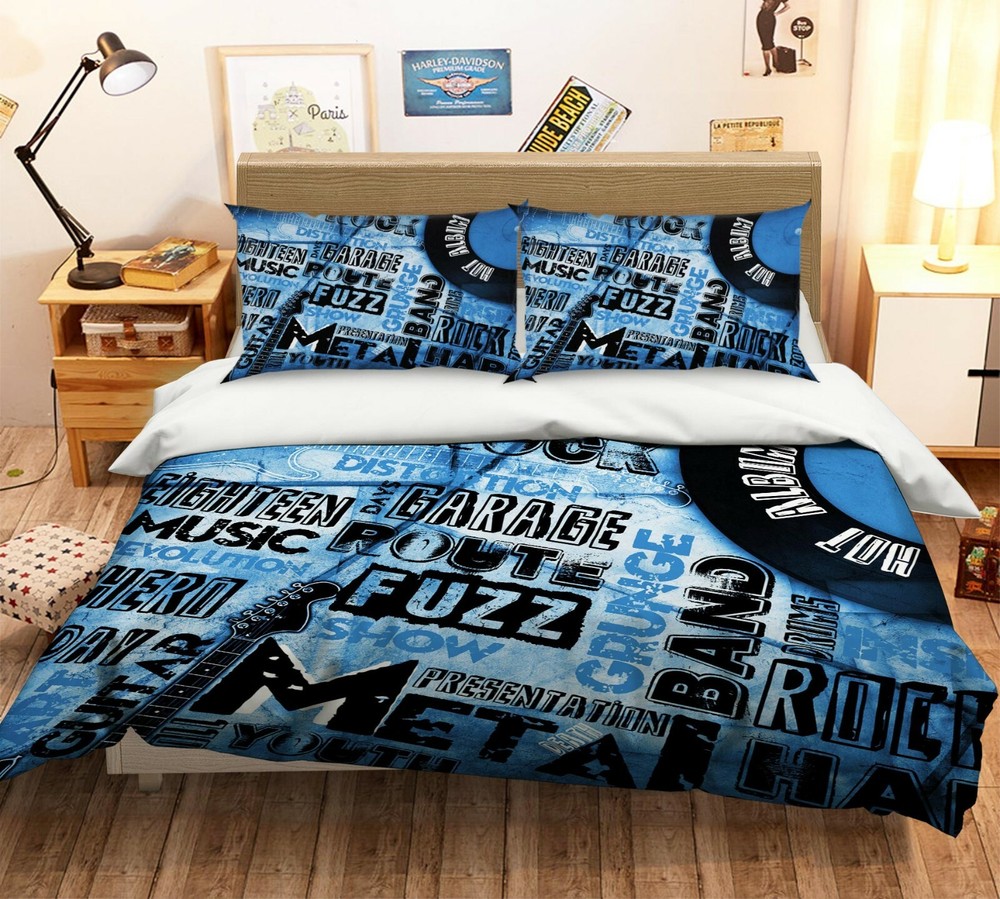 3D Blue Letters ZHUA376 Bed Pillowcases Quilt Duvet Cover Set Queen King Amy