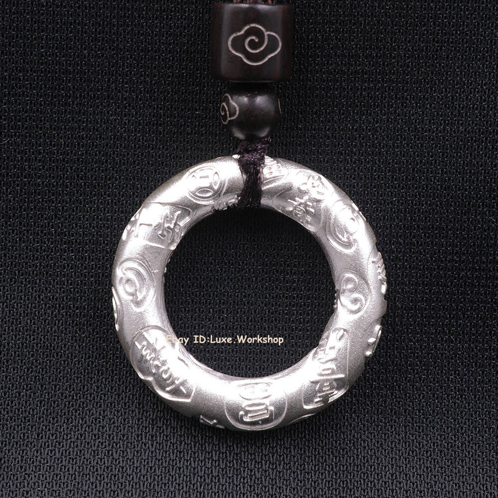 999 Pure Silver Lucky Safety Circle Women Man's Fine Silver Pendant 1.1inchDia