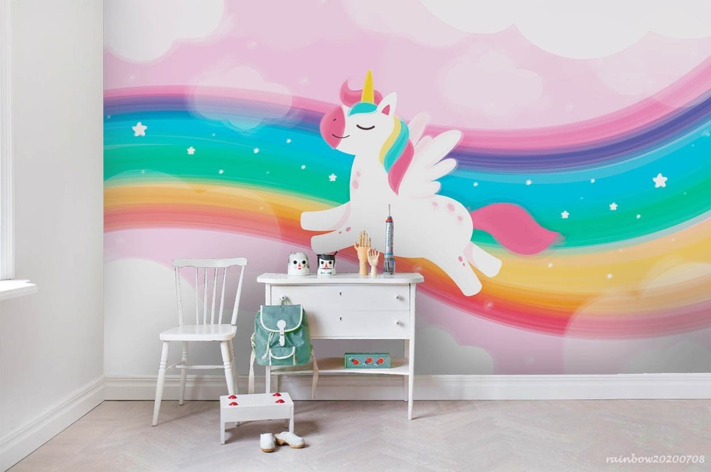 3D Rainbow Unicorn Illustration Wall Murals Wallpaper Murals Wall Sticker