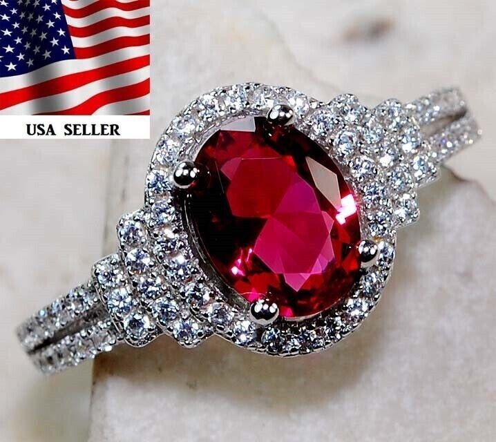 3CT Treated Ruby Topaz 925 Sterling Silver Ring Size 6