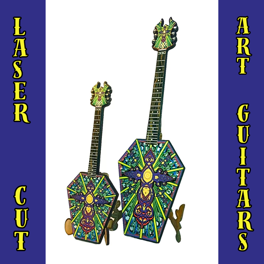 Crucifix coffin art guitar digital laser cut prints pinup unique decor goth gift