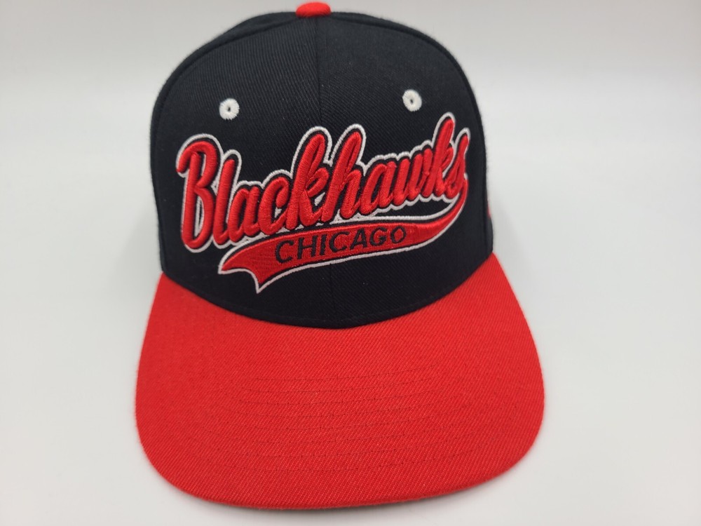 Chicago Blackhawks Zephyr Script Snapback Hat Cap Men Women NHL Hockey Black Red