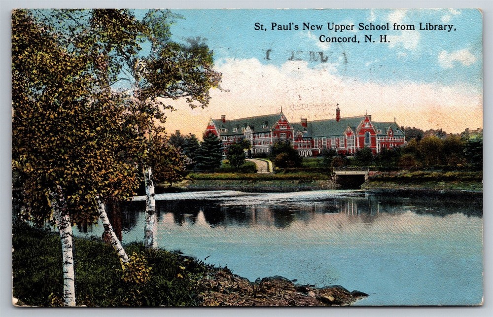 St Paul's New Upper School From Library Pond Concord NH C1910 DB Postcard H16