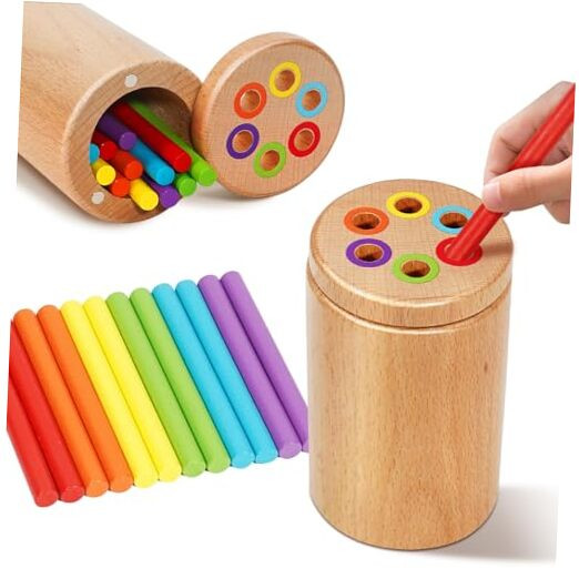 Montessori Toys for 1-3 Year Old, Travel Toys for Toddlers Wooden Color