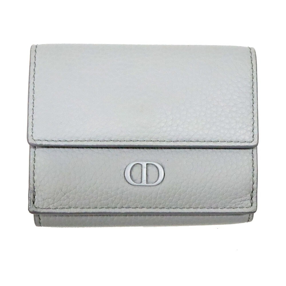 Dior CD Icon 2ESBC110CDI H810 Gray Leather Trifold Wallet Authentic