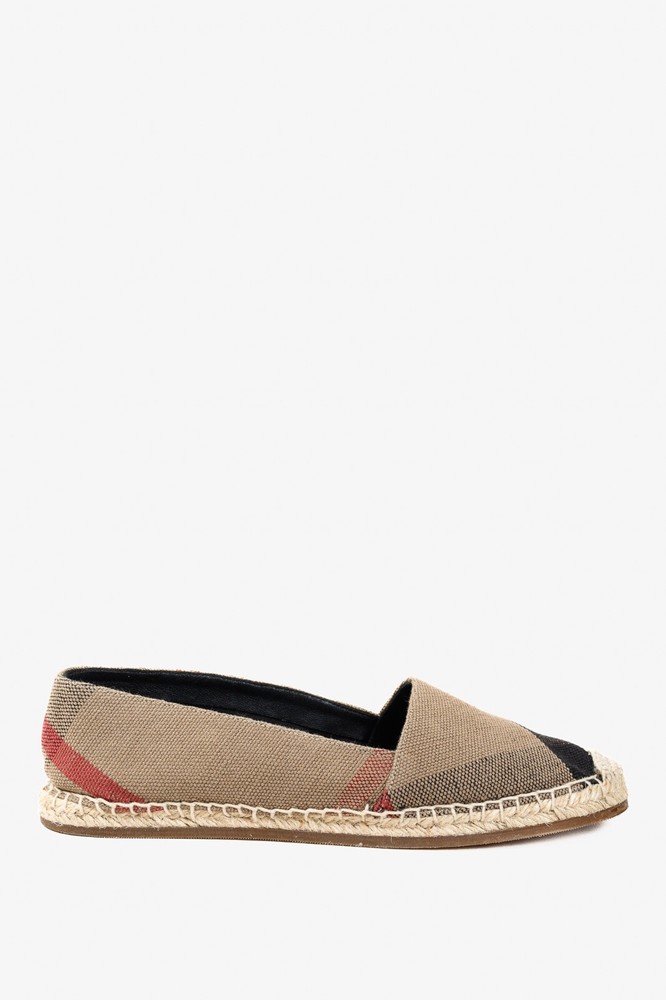 Burberry Hodgeson Canvas Brown Check Espadrille Flat Shoe, Size 4.5